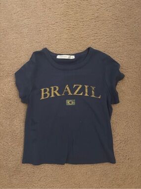 Altar'd State Navy Tee with Gold 'BRAZIL' Graphic
